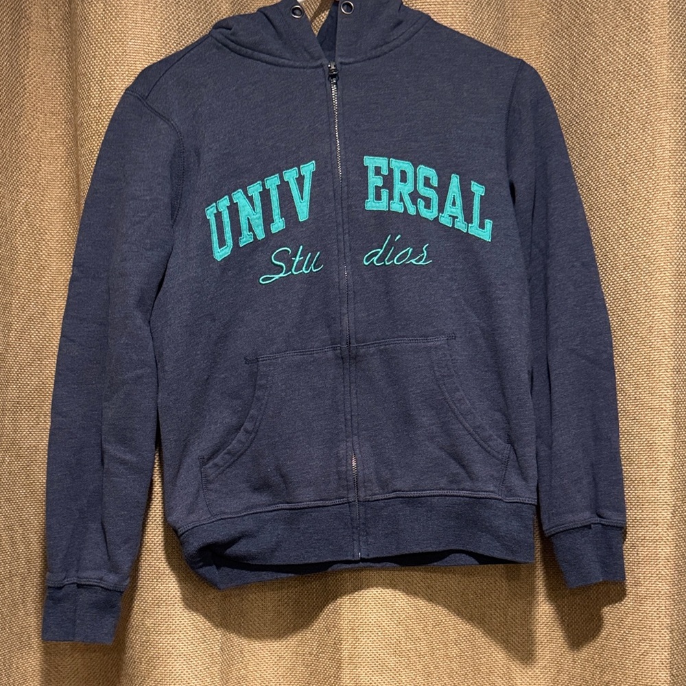 Universal Navy Blue Hoodie with Teal Lettering